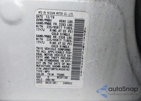 2020 Nissan Rogue S Fwd из США, поврежденный, VIN JN8AT2MT5LW034162